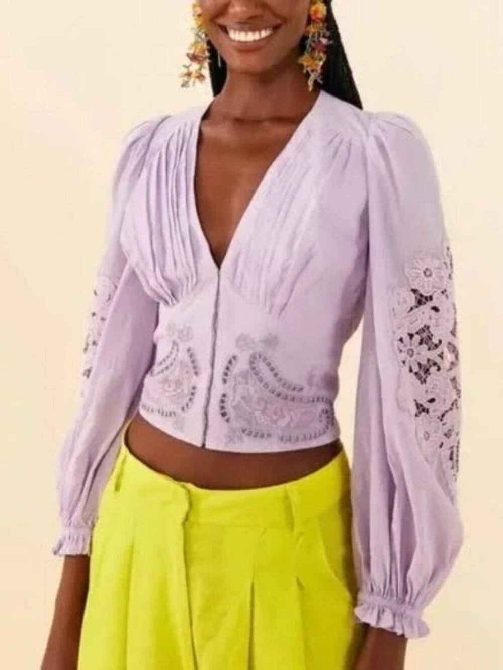 Farm Rio Purple Long Sleeve Eyelet Top